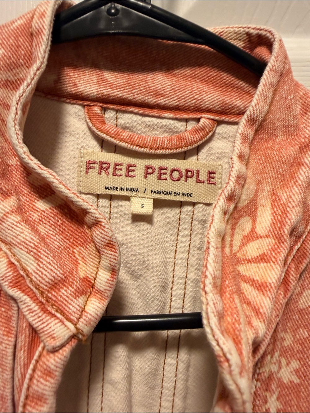Free People Lua Bed Washed Rose Floral Peplum Jean Jacket - Dusty Rose & Cream - Picture 2 of 4